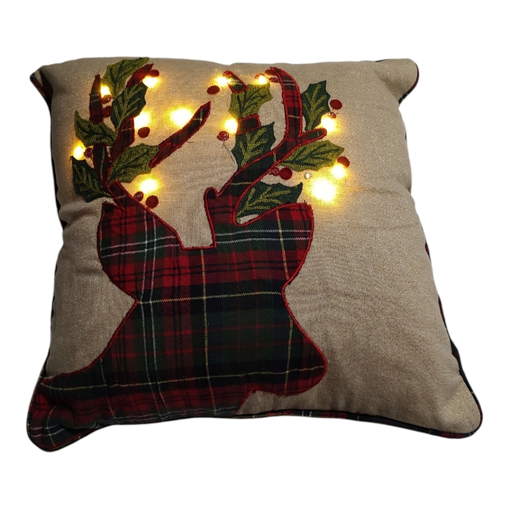 Pier 1 Imports Lighted Reindeer Holiday Throw Pillow 18x18